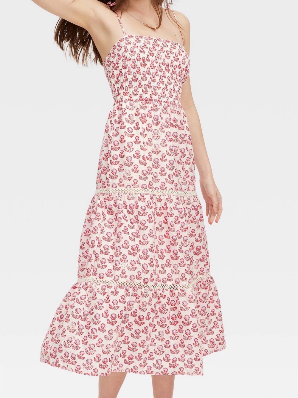 Roller Rabbit for Target Red Floral Tiered Midi Dress